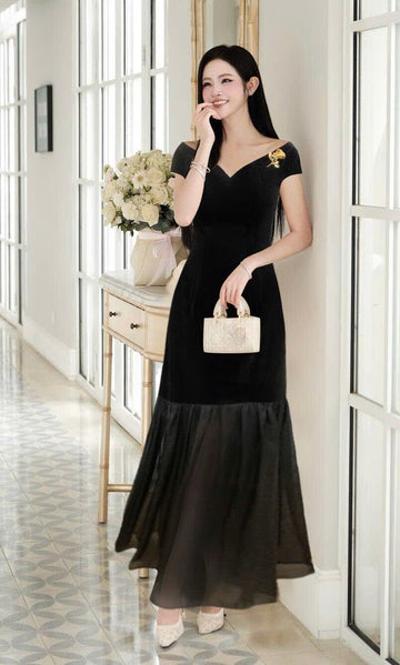 Black Velvet and Chiffon Mermaid Gown