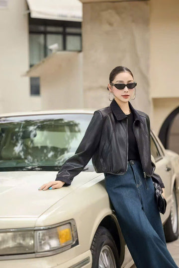 Cropped Faux Leather Jacket