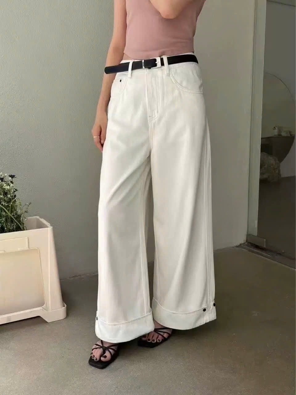 Wide leg denim pants