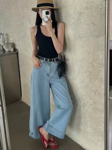 Wide leg denim pants