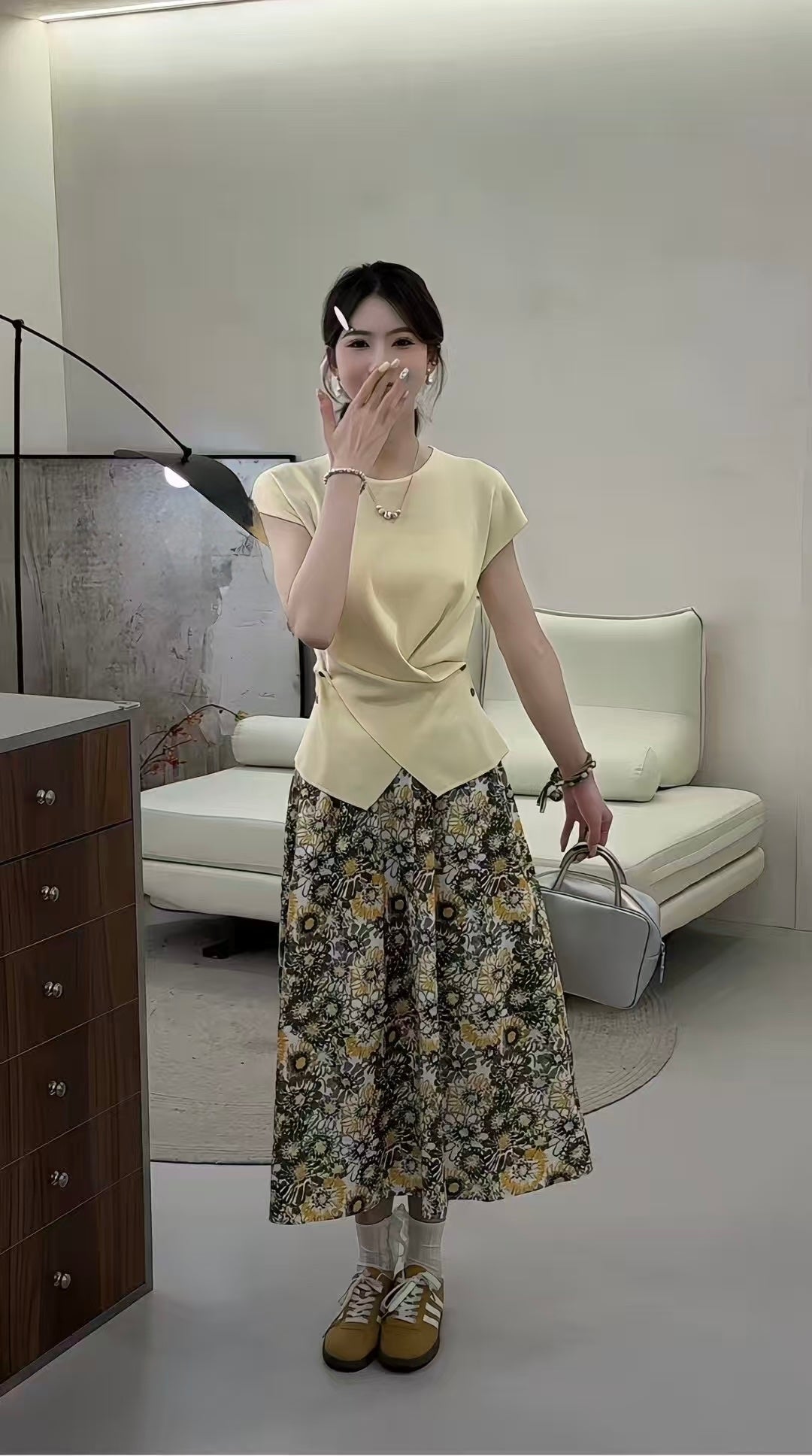 Set of Shirt and Floral Skirt