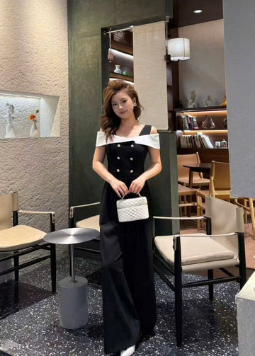Off-shoulder Double-Breasted Jumpsuit