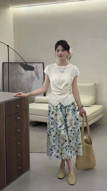 Set of Shirt and Floral Skirt