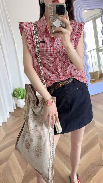 Polka dot plaid shirt
