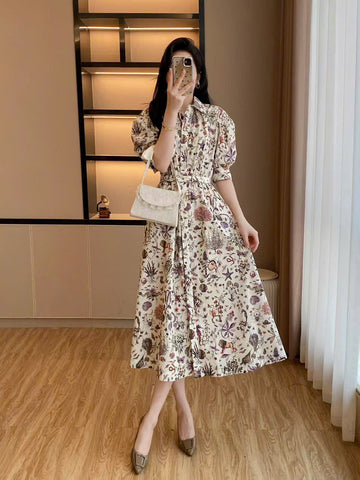 Flower A line Midi Dress