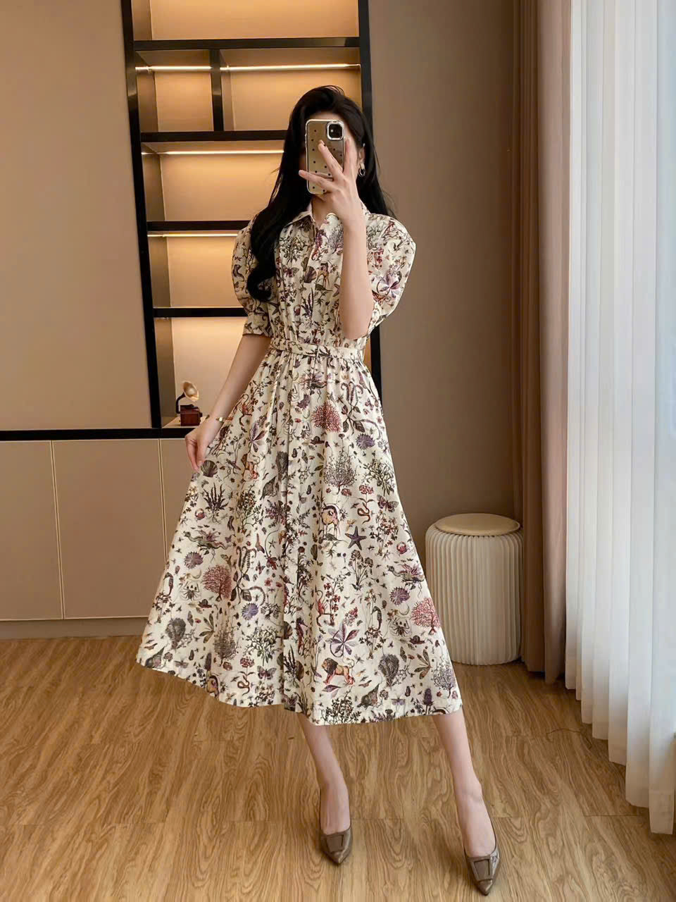 Flower A line Midi Dress